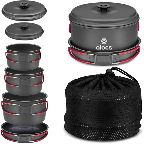 Alocs Aluminum Camp Cookware Set (Pot, Pan, Mess Kit)